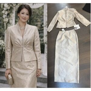 NWT Kay Unger Silk Skirt Suit Set Jacquard Formal Mother of the Bride Ret$550